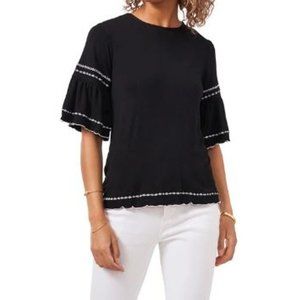 VINCE CAMUTO Black Embroidered Top - size L - NWT